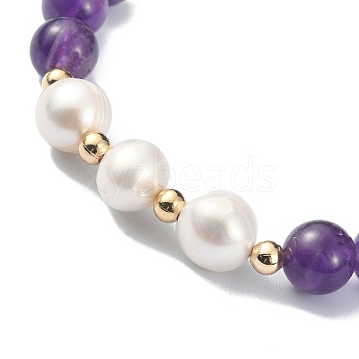 Natural Mixed Gemstone & Pearl Beaded Stretch Bracelet for Women BJEW-JB09384-1