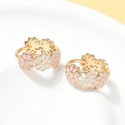Daisy Brass Enamel Hoop Earrings for Women EJEW-G434-01G-02-1