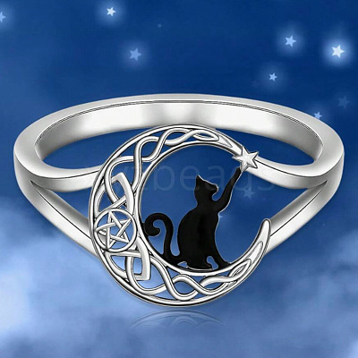 Cat Shape & Moon Alloy Finger Rings FS-WG27026-02-1