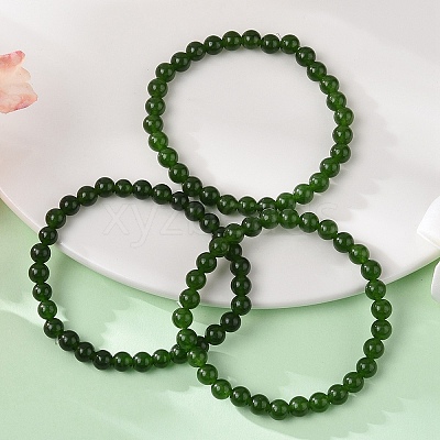 Natural TaiWan Jade Bead Stretch Bracelets BJEW-K212-A-019-1
