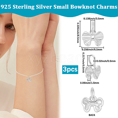 3Pcs 925 Sterling Silver Bowknot Charms STER-BBC0008-41-1