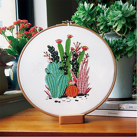 Cactus Pattern DIY Embroidery Starter Kits DIY-P077-098-1