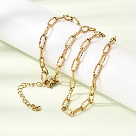 4MM 304 Stainless Steel Textured Paperclip Chain Necklaces for Man and Women SA-CBAB767-10G-1