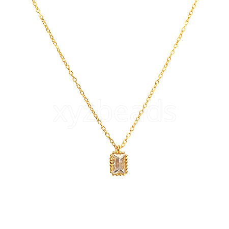 Classic Rectangle 925 Sterling Silver Clear Cubic Zirconia Pendant Cable Chain Necklaces DM1358-1-1