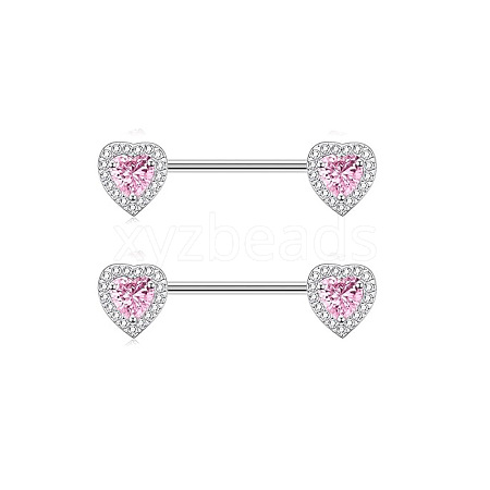 304 Stainless Steel Pink Cubic Zirconia Nipple Rings WGE5BE3-11-1