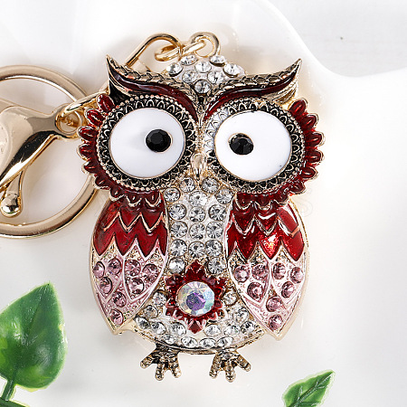 Owl Alloy Rhinestone Keychain PW-WG99278-03-1