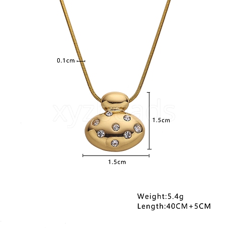 Golden Tone Stainless Steel Crystal Rhinestone Round Snake Chain Pendant Necklaces PW-WG040E8-02-1