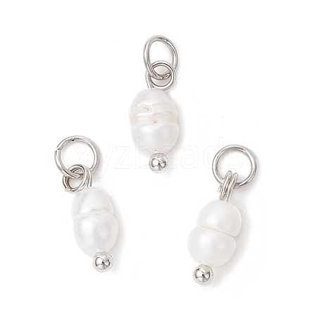 Natural Cultured Freshwater Pearl Potato Charms with Brass Jump Rings PALLOY-JF04176-02-1