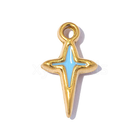 304 Stainless Steel with Light Sky Blue Enamel Charms SA-OY002-19G-1