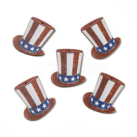 American Flag Theme Single Face Printed Aspen Wood Pendants WOOD-G014-11-1