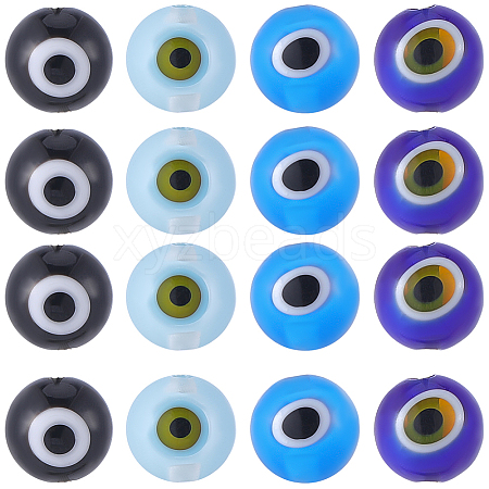 60Pcs 4 Colors Handmade Evil Eye Lampwork Round Beads LAMP-SC0001-81-1