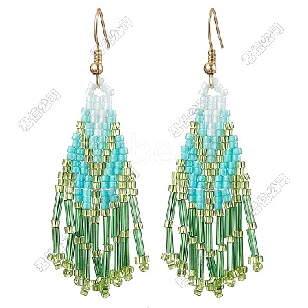 3 Pairs 304 Stainless Steel Glass Seed Beads Tassel Dangle Earrings EJEW-FS00071-1
