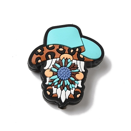 Gnome with Cowboy Hat Teal Flower Leopard Print Silicone Focal Beads SIL-G011-21M-1