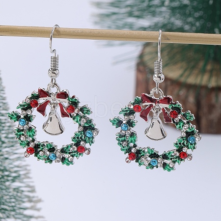 Christmas Wreath & Christmas Bell Alloy Rhinestone Dangle Earrings WG06691-04-1