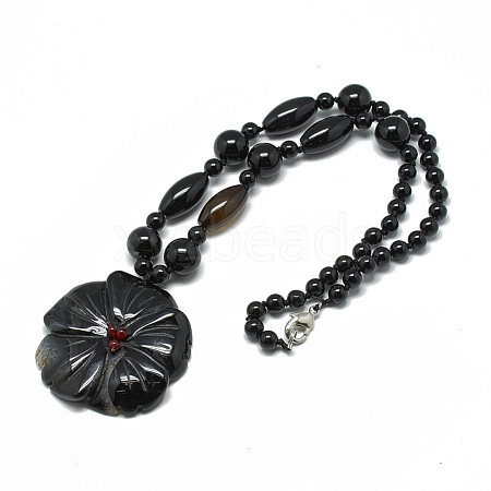 Dyed Natural Black Agate Pendant Necklaces NJEW-T006-06-1