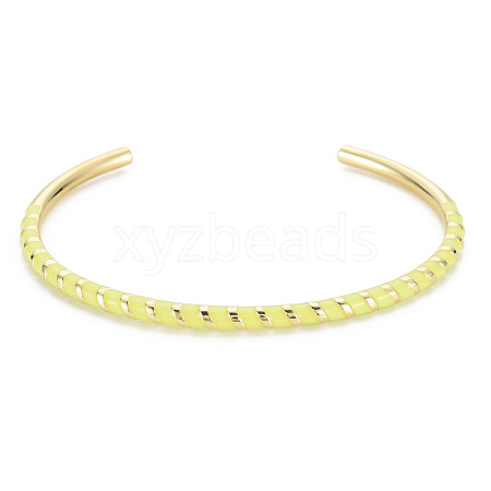 Twisted Brass Enamel Cuff Bangle BJEW-T020-02G-NF-1