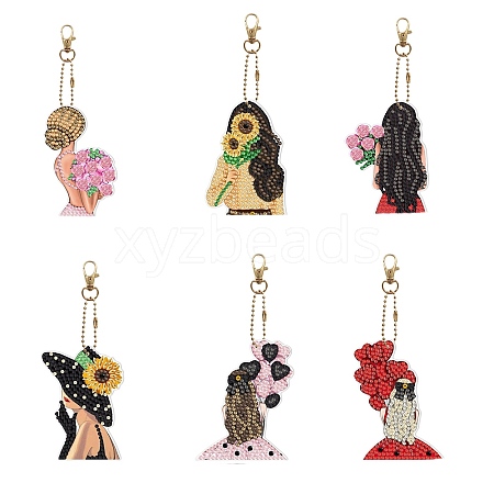 Woman DIY Diamond Painting Keychain Kits DIAM-PW0010-68-25-1