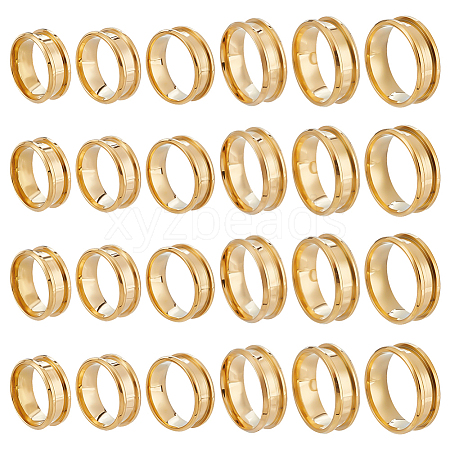 24Pcs 6 Styles 201 Stainless Steel Grooved Finger Ring Settings STAS-ME0003-12G-1