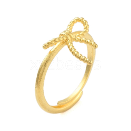 Bowknot Brass Adjustable Rings for Women RJEW-L120-016G-01-1