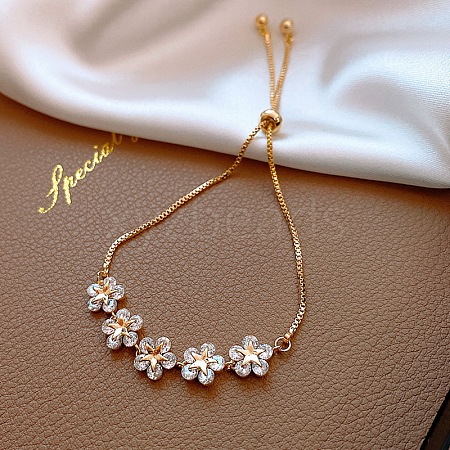 Minimalist Floral & Star Charm Adjustable Gold Bracelet with Crystals for Women ST9907314-1