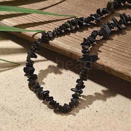 Natural Golden Sheen Obsidian Chip Beaded Necklaces for Men Women NJEW-G159-01M-1