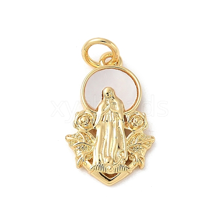 Brass Pave Natural White Shell Religion Pendants KK-S522-23G-C-1