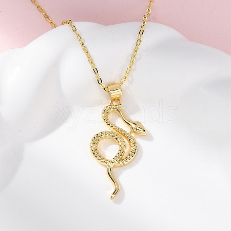 Brass Snake Pendant Cable Chain Necklaces for Women NJEW-S438-01A-G-1