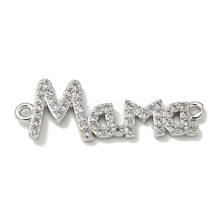 Mother's Day Brass Micro Pave Clear Cubic Zirconia Connector Charms KK-K378-12P-1