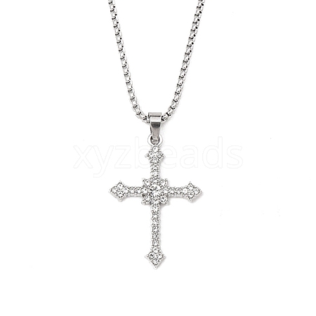 Zinc Alloy with Rhinestone Cross Pendant Necklaces NJEW-M211-07A-P-1