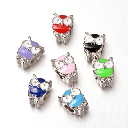 Owl Alloy Enamel Large Hole European Animal Beads MPDL-M020-04M-1