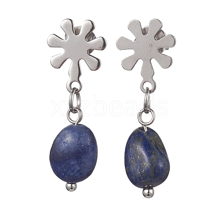 Natural Lapis Lazuli Twist Oval Dangle Stud Earrings EJEW-JE05664-02-1