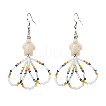 Flower Glass Seed Beaded Dangle Earrings for Women EJEW-MZ00203-02-1