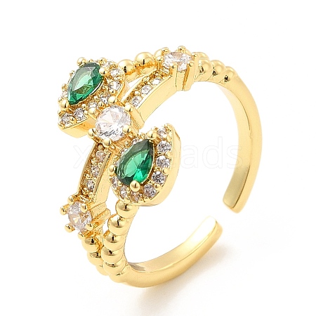 Green Cubic Zirconia Teardrop Open Cuff Ring RJEW-E064-08G-1