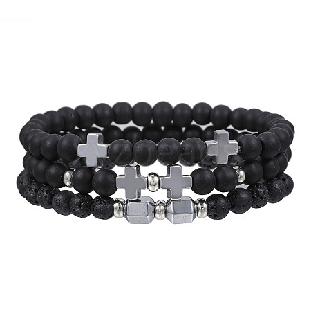 Volcano Stone Black Matte Black Gallstone Wood Beads Bracelet Set Combination Hip Hop Elastic Bracelet Bracelet Bracelet WQ1083-11-1