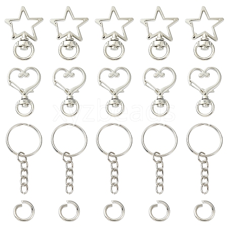 10Set 2 Styles Star Alloy Swivel Clasps with 10Pcs Iron Split Key Rings PURS-YW0001-01B-1