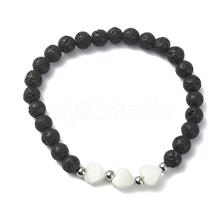 Natural Lava Rock Round Beaded Bracelets BJEW-JB09877-02-1