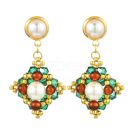 Glass Dangle Stud Earrings EJEW-MZ00321-1