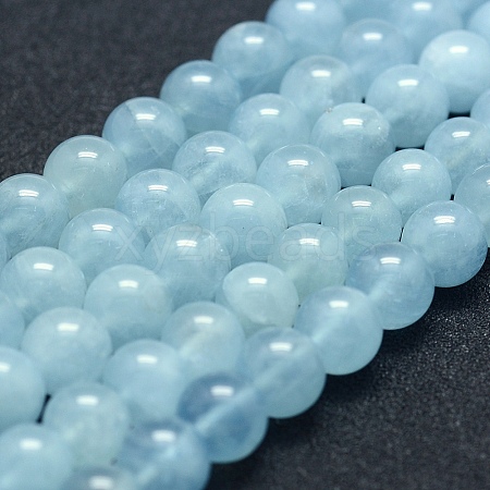 Natural Aquamarine Beads Strands G-P342-10-8mm-A++-1