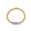 Natural Gemstone with 304 Stainless Steel Beads Finger Rings for Women RJEW-JR00984-4