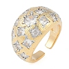 Flower Brass Micro Pave Clear Cubic Zirconia Open Cuff Ring for Women RJEW-Q819-23G-1