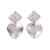 304 Stainless Steel Heart with Rhombus Dangle Stud Earrings for Women EJEW-G328-24-2