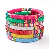 7Pcs Rainbow Polymer Clay Heishi Beads Stretch Bracelets Set X-BJEW-JB05882-1