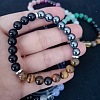 Round Natural Tiger Eye & Black Obsidian & Synthetic Non-magnetic Hematite Beads Stretch Bracelets for Girl Women FS-WGE0C43-08-1