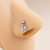 316L Surgical Stainless Steel Micro Pave Clear Cubic Zirconia Butterfly Dangle L-Shaped Nose Rings WG03EB8-01-1