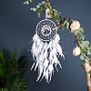 Iron & Natural Quartz Crystal Woven Web/Net with Feather Pendant Decorations PW-WG59818-04-1