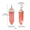 2Pcs Cherry Quartz Glass Double Terminal Pointed Pendants G-YW0002-03-5