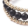 3Pcs 3 Style Round Synthetic Black Stone & Hematite Beaded Stretch Bracelets Set BJEW-JB07688-01-6