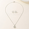 Elegant Vintage Brass Cubic Zirconia Round Stud Earrings & Necklaces Set for Women IF2292-1