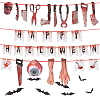 AHADERMAKER 7 Bags 7 Style Halloween Decoration Paper Bleeding Saw Machete Knife Skull Eye Hand Bat Flag Banners AJEW-GA0006-13-1