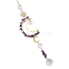 Natural Amethyst & Star Glass Beaded Suncatcher with Brass Sun Moon Charm HJEW-JM05016-02-2